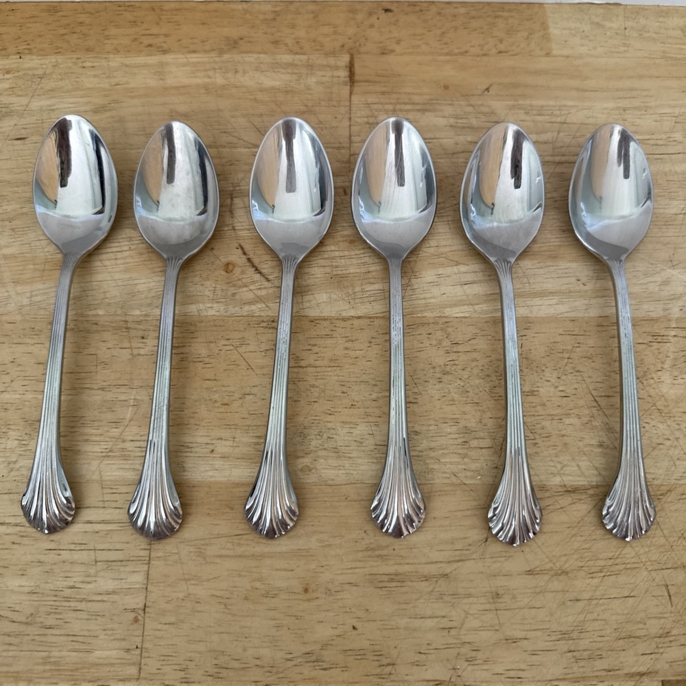 Gorham GRANDE QUINTETTE Stainless 18/8 Glossy Fan Tip Flatware Teaspoons X 6